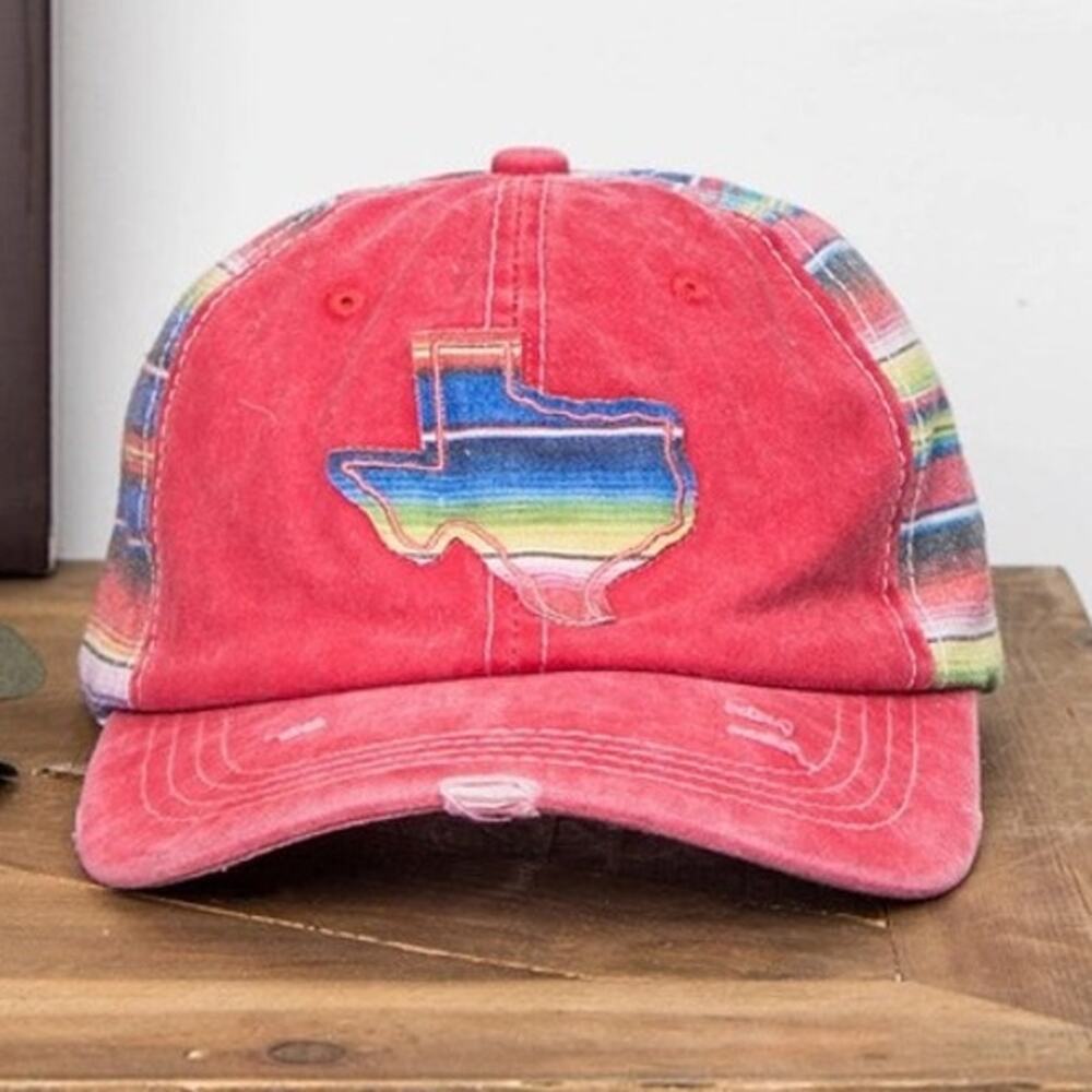 Western Serape Texas on Faded Red Hat with Serape Fabric
